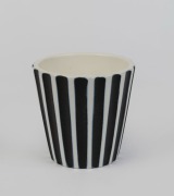 WEDGWOOD unique ware black and white striped English pottery beaker, mid 20th century, stamped "WEDGWOOD, N. W.", 8cm high