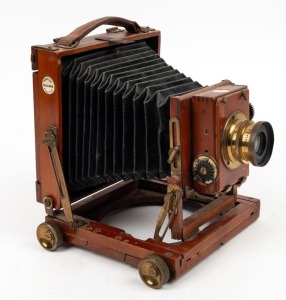 THORNTON-PICKARD: 'College' 3¼ x 4¼" plate field camera, c. 1912, with Thornton-Pickard Rectoplanat lens, Thornton-Pickard roller-blind shutter, and 'Kett's Photo Stores Little Collins Street Melbourne' retailer's inlay.