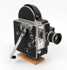 BOLEX-PAILLARD: H16 M 16mm movie camera [#157770], c. 1958, with Pizar 50mm f1.8 lens [#926305] and viewfinder attachment.