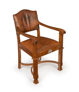 HARRY GOLDMAN of Melbourne, important exhibition carver armchair, figured eucalypt, circa 1924,