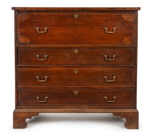 An early casuarina beefwood Colonial Australian secretaire with cross banded and string inlay decoration, interior fitted with compartments and drawers, Sydney origin, early 19th century.