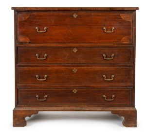 An early casuarina beefwood Colonial Australian secretaire with cross banded and string inlay decoration, interior fitted with compartments and drawers, Sydney origin, early 19th century.