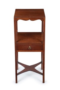 A Georgian mahogany single drawer two tier bedside stand with oak secondary timbers, 18th/19th century, 80cm high, 33cm wide, 33cm deep