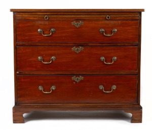 An antique English mahogany bachelor's chest with three cockbeaded graduated drawers, brass swan neck handles,&nbsp;(later top), early 19th century 94cm high, 106cm wide, 55cm deep