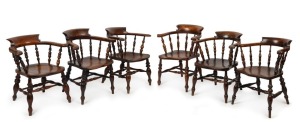 Six assorted antique English elm and oak smokers bow chairs, 18th/19th century, approximately 78cm high, 69cm across the arms