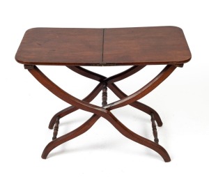 An antique English mahogany folding coaching table, early 19th century, 66cm high, 82cm wide, 43cm wide