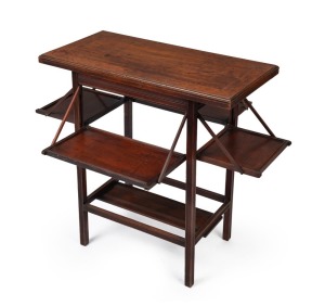 An antique English walnut drop-side occasional table in the Aesthetic style, displaying obvious Godwin influence, 19th century, ​​​​​​​75cm high, 75cm wide, 38cm deep