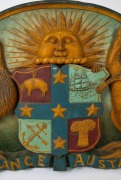 An architectural Australian coat of arms, carved wood with polychrome finish, New South Wales origin, 19th century, an impressive 101cm high, 245cm wide - 2