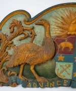 An architectural Australian coat of arms, carved wood with polychrome finish, New South Wales origin, 19th century, an impressive 101cm high, 245cm wide - 4