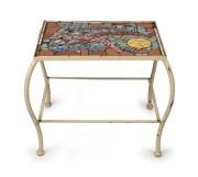 BRYAN MANSELL white painted metal occasional table with mosaic tile top, signed lower right "Bryan Mansell", mid 20th century, 57cm high, 70cm wide, 54cm deep