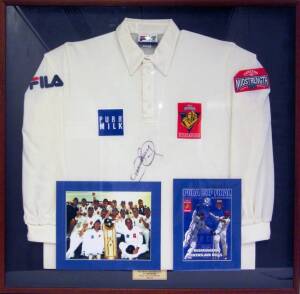 VICTORIA, display "Victorian Bushrangers, Pura Cup Champions 2003-04" comprising Bushrangers shirt signed by David Berry, mounted with team victory photo & programme, framed & glazed, overall 88x84cm.