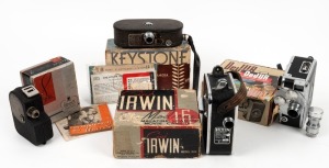 VARIOUS MANUFACTURERS: Group of four movie cameras, all in maker's boxes - one Dejur D300, one Irwin Model 16 M, one Keystone Model K-8, one Univex Model A8. (4 movie cameras)