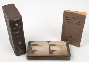 UNDERWOOD & UNDERWOOD: Complete set of eighteen 'Niagara through the Stereoscope' stereo cards in maker's cloth-covered box with accompanying booklet, c. 1905. (18 cards)