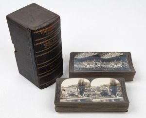 KEYSTONE VIEW COMPANY: Forty-eight 'World War through the Stereoscope Volume 1' stereo cards in maker's cloth-lined box, c. 1918. (48 cards)