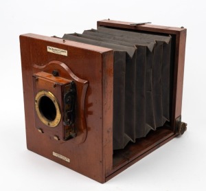 LANCASTER: 'Amateur' 4¾ x 6½" plate tailboard camera, c. 1895, with Thornton-Pickard roller-blind shutter.