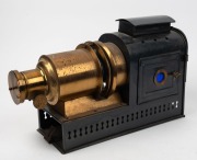 Brass and tin helioscopic&nbsp;magic lantern, c. 1890s.&nbsp;Modified for electric use. - 2