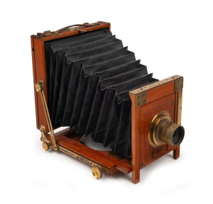 HOUGHTON: 'Ensign Victo' 4¾ x 6½" plate field camera, c. 1900, with W. Kenngott Paris Rectilinear lens.