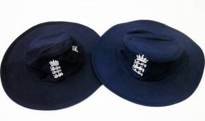 BEN HOLLIOAKE'S ENGLAND ODI SUN HATS, both navy blue with embroidered Crown over Three Lions logo on front, one made by Admiral with smaller logo. (2 items).