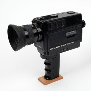 BOLEX-PAILLARD: Bolex 580 Sound Super-8 movie camera [#026], c. 1977, with Bolex Vario 7.5-60mm f1.7 lens and lens hood.