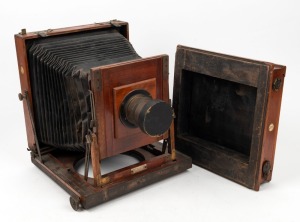 THORNTON-PICKARD: 8½ x 6½" plate field camera with Euryscope Anastigmat Extra Rapid lens, lens cap, and Thornton-Pickard plate holder attachment.