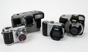 FUJI OPTICAL: Four c. 1990s ruggedised digital cameras - one DS-250HD, one HD-1 Big Job, one Big Job HD-3W, and one Big Job DS-260HD. (4 cameras)