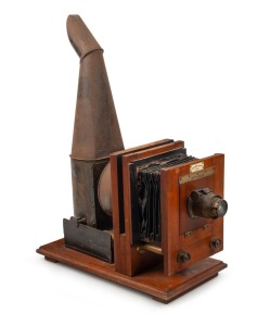 PERKEN, SON & RAYMENT: 'Optimus' magic lantern with mahogany body and tin fittings, c. 1880s.