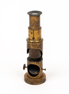 Drum-style 19th century brass microscope, 18cm at highest setting.