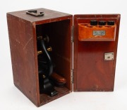 SPENCER BUFFALO: Brass and steel microscope [#61854], 32.5cm at highest setting, in wooden box with four accessories. - 3