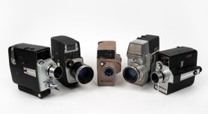 BELL & HOWELL: Five c. 1950s movie cameras - one Autoload, one Autoload in brown, one Autoload Optronic Eye, one Autoload Zoom Reflex, and one Zoom Master. (5 movie cameras)