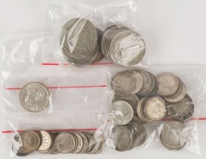 Coins - Australia: Pre-decimal assortment with Florins (12), Shillings (2), Sixpences (37) & Threepences (26); condition variable.