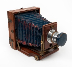 LANCASTER: '1893 Instantograph' 4½ x 6½" plate field camera, with J. Lancaster & Son Gilt Band Ex. Rapid Rectigraph lens and lens cap.