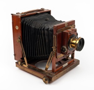 THORNTON-PICKARD: 'Imperial Triple Extension' 4¾ x 6½" plate field camera, c. 1910, with W. Watson & Sons lens [#1743] and Thornton-Pickard roller-blind shutter.