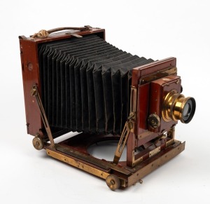 THORNTON-PICKARD: 4¾ x 6½" plate triple-extension field camera, c. 1910, with Thornton-Pickard Beck Symmetrical lens and Thornton-Pickard roller-blind shutter.