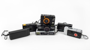 VARIOUS MANUFACTURERS: Seven c. 1970s miniature cameras - one Adat 18, one Agfamatic 4000, one Hanimex Mini 218, one Kodak Brownie Camera, one Kodak Ektra 100, one Marexar Zoom-TS, and one Minolta Pocket Autopak 70. (7 cameras)