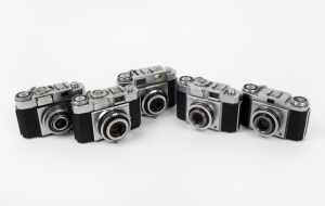 ZEISS IKON: Five c. 1950s rangefinder cameras - one Contina Ia 526/24, one Contina II 527/24, one Contina IIa 527/24, one Contina III 529/24, and one Contina-matic III 10.0622. (5 cameras)