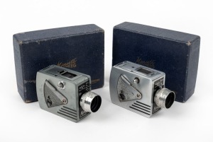 UNIVERSAL CAMERA: Two c. 1949 subminiature cameras, both in maker's boxes - one Minute 16 with three aperture settings, and one Minute 16 with four aperture settings. (2 cameras)