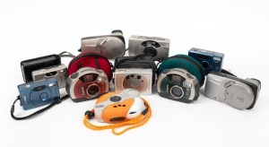 CANON: Ten c. 1990s compact cameras - one Ixus AF, one Ixus M-1 in case, one Elph 260-Z, one Elph 490Z, one Elph LT, one Elph LT260 in case, one Elph Shades, one Elph Sport in red with case, one Elph Sport in green with case, and one Ixy GE. (10 cameras)