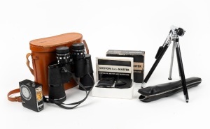 VARIOUS MANUFACTURERS: Group of four accessories - one 44cm max height 'Lucky' tripod in case, one Weston Euro-Master Exposure Meter and Invercone both with leather case in maker's box with instruction booklet, one 'Popular' 303 S Solid State flash attach