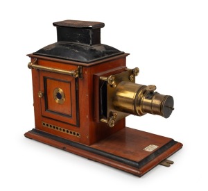 PERKEN, SON & RAYMENT: "Optimus" magic lantern with mahogany body and brass fittings, c. 1880s.