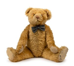 INVICTA vintage English Teddy bear with bow tie, circa 1940s, 68cm high