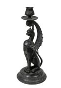 An antique Continental&nbsp;griffin candlestick, 19th century, 30.5cm high