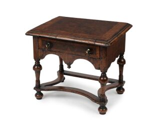 An apprentice single drawer miniature table in the William and Mary style, 20th century, 22cm high, 25cm wide, 18cm deep