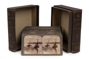 UNDERWOOD & UNDERWOOD: Seventy-nine individually-numbered stereo cards in maker's box marked 'Japan', featuring views of c. 1900 Japanese domestic and communal culture, rice cultivation, dress, architecture etc., each with extensive explanatory notes on rear. (79 cards)