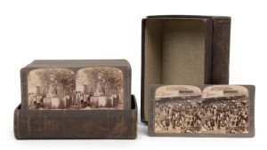 UNDERWOOD & UNDERWOOD: Complete set of one hundred individually-numbered stereo cards in maker's box marked 'Palestine - Our Cruise on the "Arabic"', featuring fascinating documentary images of c. 1900 Ottoman Palestine (Jerusalem, Jaffa, and many other cities and villages), with much focus on churches and mosques, Jewish and Christian holy sites, ancient ruins, lepers etc., each with explanatory caption on rear. (100 cards)