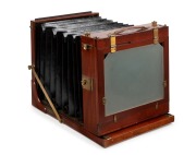 FALLOWFIELD: 10 x 8" plate tailboard camera, c. 1890, with Wray London 15" lens [#3898] and three double-dark slides. Offered in case marked 'The London Camera Exchange Co Ltd'. - 4