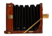 FALLOWFIELD: 10 x 8" plate tailboard camera, c. 1890, with Wray London 15" lens [#3898] and three double-dark slides. Offered in case marked 'The London Camera Exchange Co Ltd'. - 5