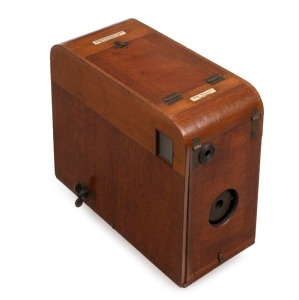 LANCASTER: 'Rover' detective camera, c. 1891, with patented 'See-Saw' shutter and lens with f10/20/30 aperture markings.