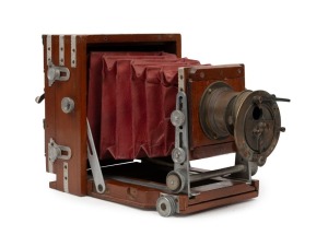 LANCASTER: 'Aluminium Mounted Instantograph' 3¼ x 4¼" plate field camera, c. 1886, with Lancaster lens. Featuring aluminium fittings and unusual rear hinge mechanism.