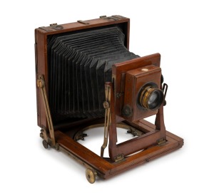 LIZARS: 'Challenge' 4¾ x 6½" field camera, c. 1905, with Taylor, Taylor & Hobson Series VIIA Cooke Primoplane f6.5 lens and Lizars 'Challange' roller-blind shutter.