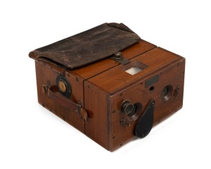 STIRN: Stereo detective camera, c. 1893, with 9 x 17cm plates and 'Carter & Werner Ballarat' retailer's plate.